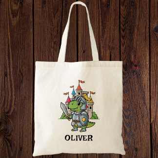 Tote Bag Cute Cartoon Dinosaur Knight in Armor
