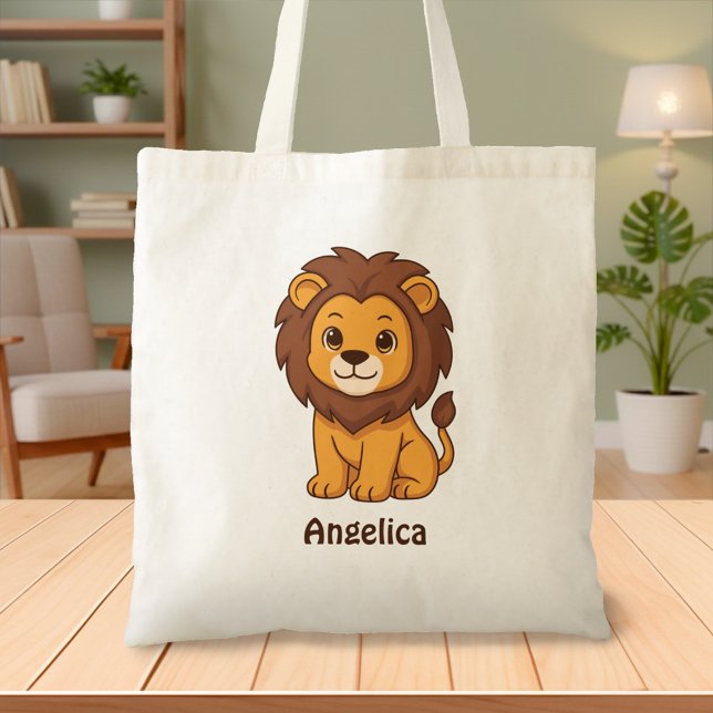 Tote Bag Cute Cartoon Lion Custom Name (Créateur téléchargé)