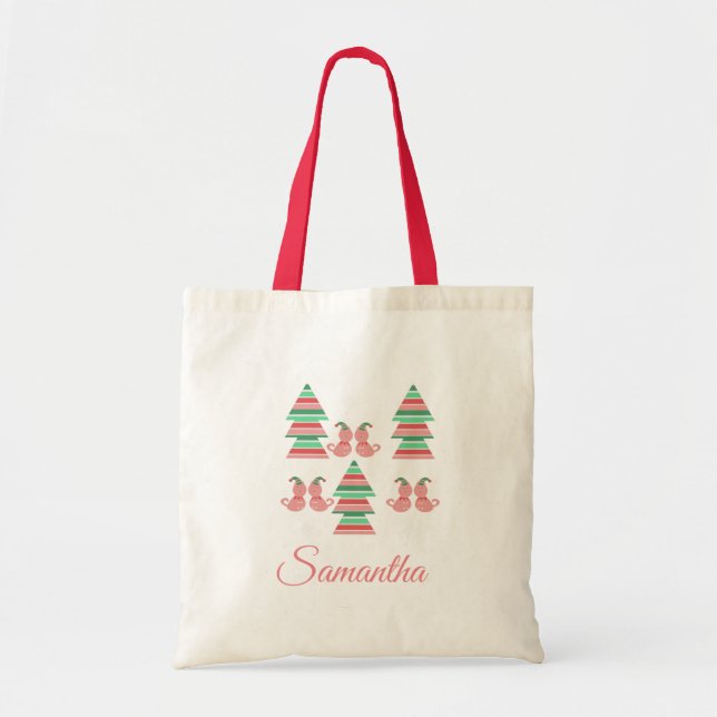 Tote Bag Cute Cats Elf Casquette Noël Arbres Nom Bibliothèq (Devant)