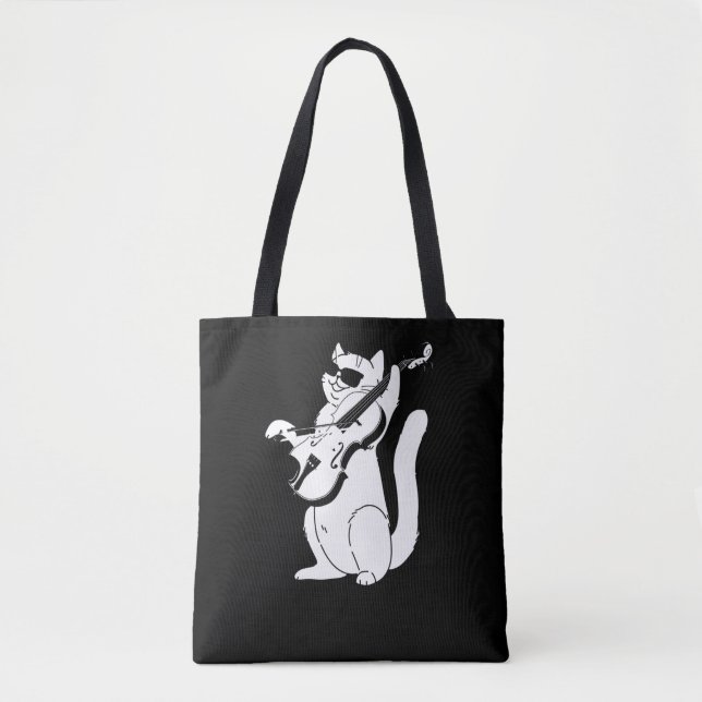 Tote Bag Cute Chat jouant Violon String Musicien d'instrume (Devant)