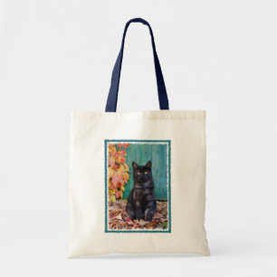 Tote Bag Cute Chat Noir Funny Kitten Rouge Feuille Porte Bl