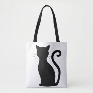 Tote Bag Cute Chat Noir Silhouette Fun Noir et Blanc