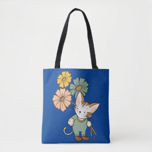 Tote Bag Cute Chat tenant des fleurs