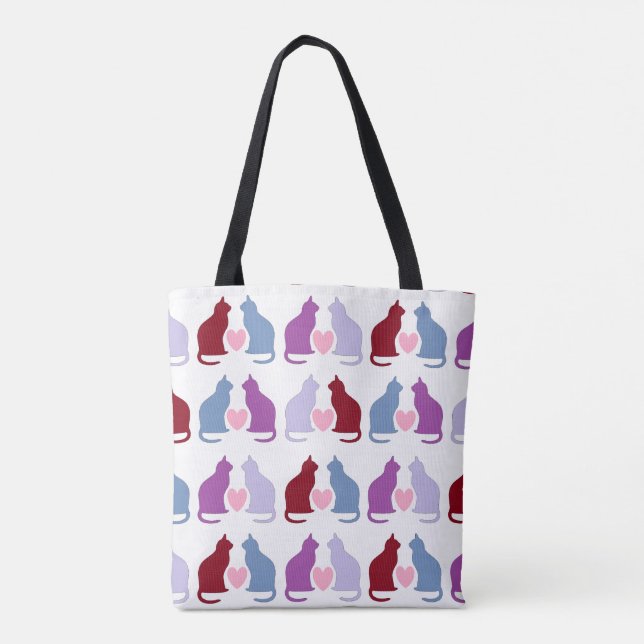 Tote Bag Cute Chats et Coeurs Motif (Dos)