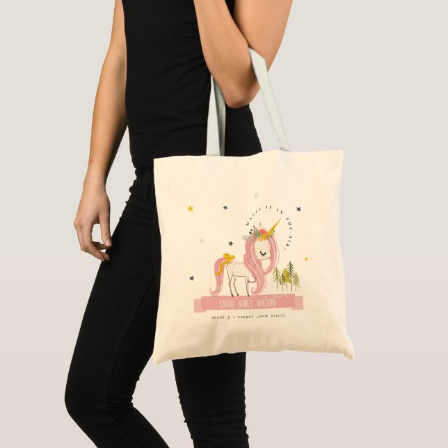 Tote Bag Cute Chic Whimsical Magique Unicorn Rose Princesse (Devant (produit))