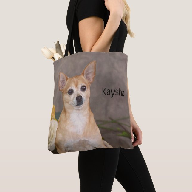 Tote Bag Cute Chihuahua Dog Floral Art Portrait d'animaux d (De près)