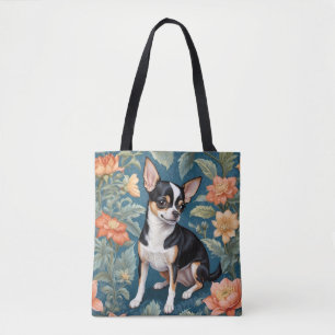 Tote Bag Cute Chihuahua William Morris Inspiré Floral