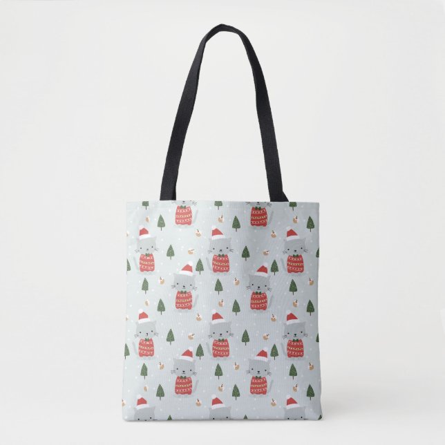 Tote Bag Cute Christmas Cat Pattern – Festive Holiday  (Devant)