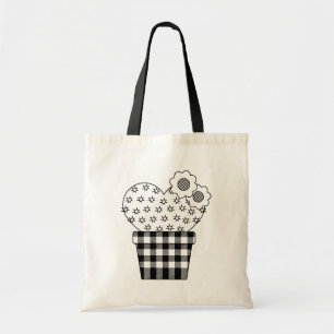Tote Bag Cute Coeur Cactus Plaid Pot Plante