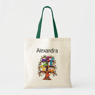 Tote Bag Cute Colorful Whimsical Tree Chats Nom du monogram