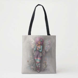 Tote Bag Cute Curvy Pastel Fairy with Iridescent Wings
