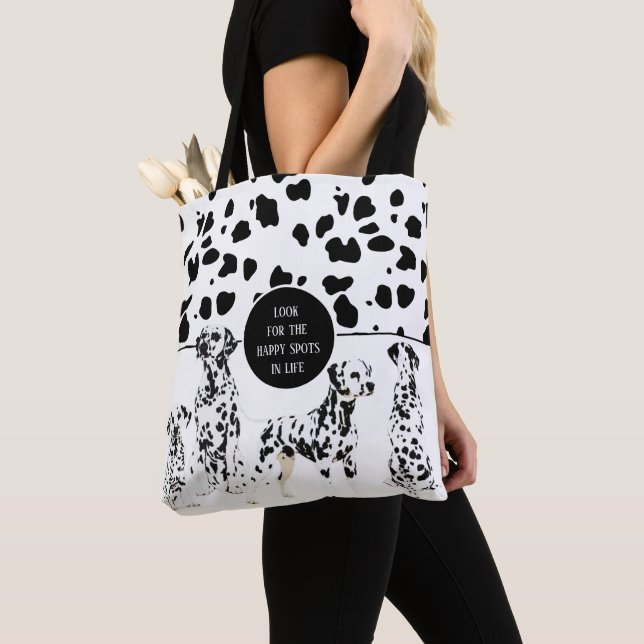 Tote Bag Cute Dalmatiens Noir & Blanc Zones Joyeuses (De près)