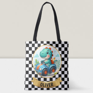 Tote Bag Cute Dinosaur conduire une voiture de course