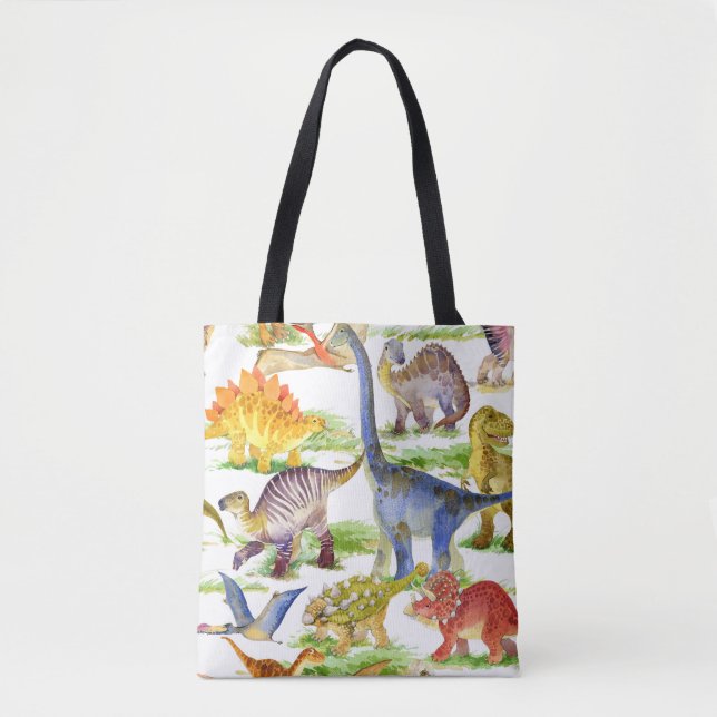 Tote Bag Cute Dinosaures Aquarelle Art sans fil (Devant)