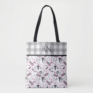 Tote Bag Cute EKG Nurse Médecin Motif Monogramme