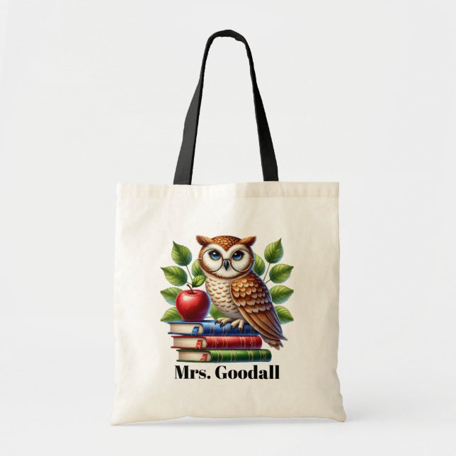 Tote Bag Cute Enseignant Amateurs de hibou ajouter nom pers (Devant)
