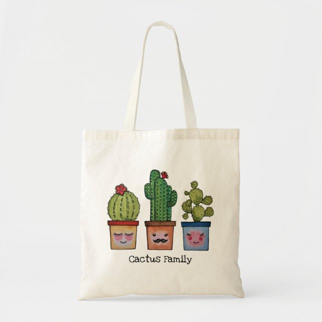 Tote Bag Cute Famille Cactus En Aquarelle (Devant)