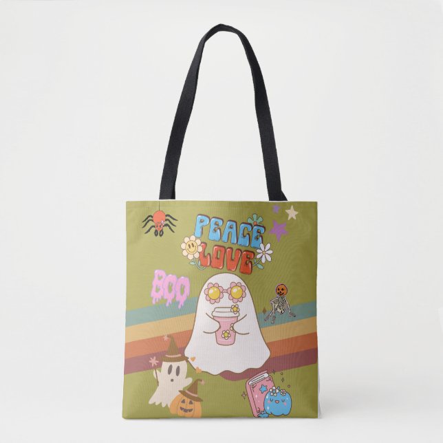 Tote Bag Cute Fantôme Super Style jaune-vert (Devant)