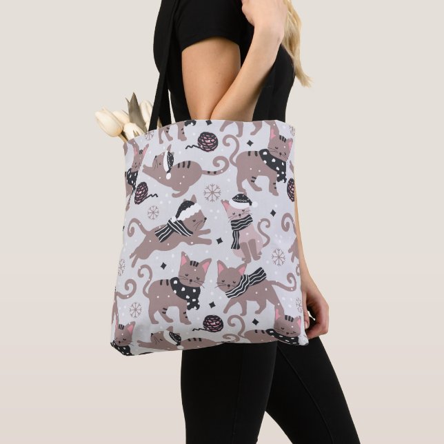 Tote Bag Cute Festive Chat Motif de Noël (De près)