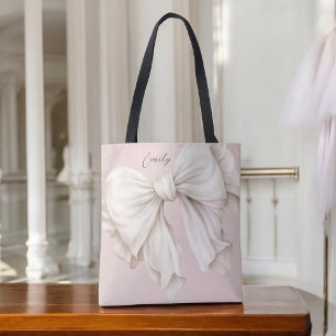 Tote Bag Cute fille blanche ivoire Bow sur rose