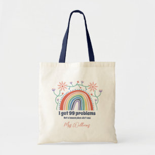 Tote Bag Cute Floral Rainbow Custom Text and Teacher Name