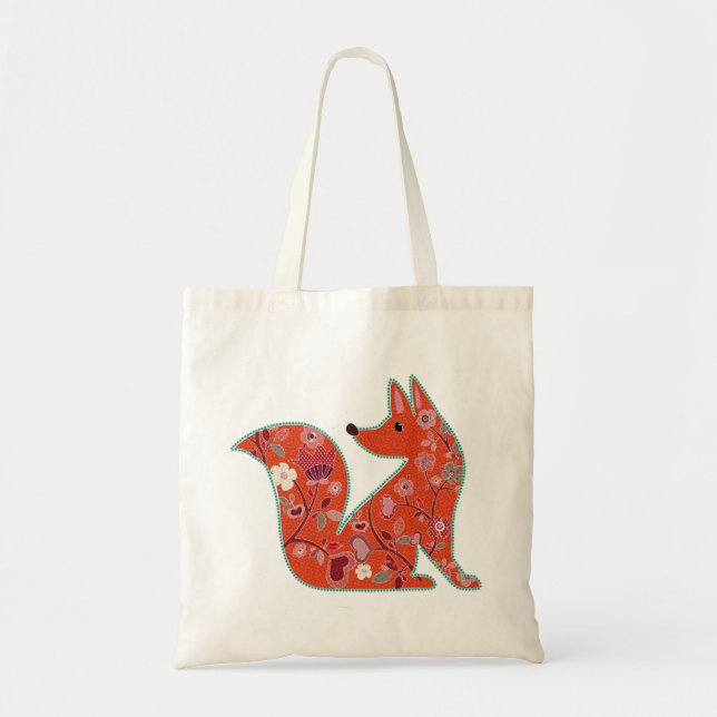 Tote Bag Cute Fox Floral Pattern Art folklorique (Devant)