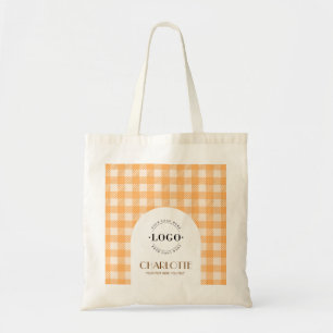 Tote Bag Cute fun orange Gingham Logo Business pré-imprimé