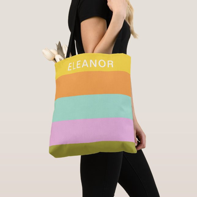 Tote Bag Cute Géométrique Stripes Bright Pastels Personnali (De près)