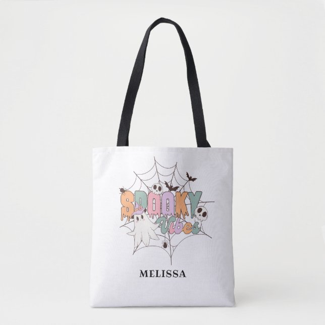 Tote Bag Cute Ghost Retro Halloween Vibes Éffrayantes (Devant)