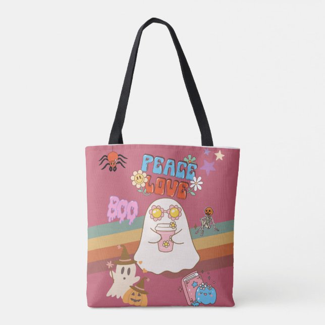 Tote Bag Cute Ghost Style Super Paix et Amour Rose de cèdre (Dos)