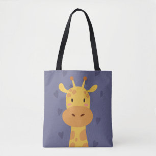 Tote Bag Cute Giraffe Blue Hearts Nursery