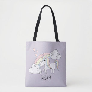 Tote Bag Cute Girl's Rainbow Unicorn avec nom Diaper