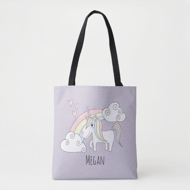 Tote Bag Cute Girl's Rainbow Unicorn avec nom Diaper (Devant)