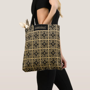 Tote Bag Cute Gold Black Parties scintillant Motif personna