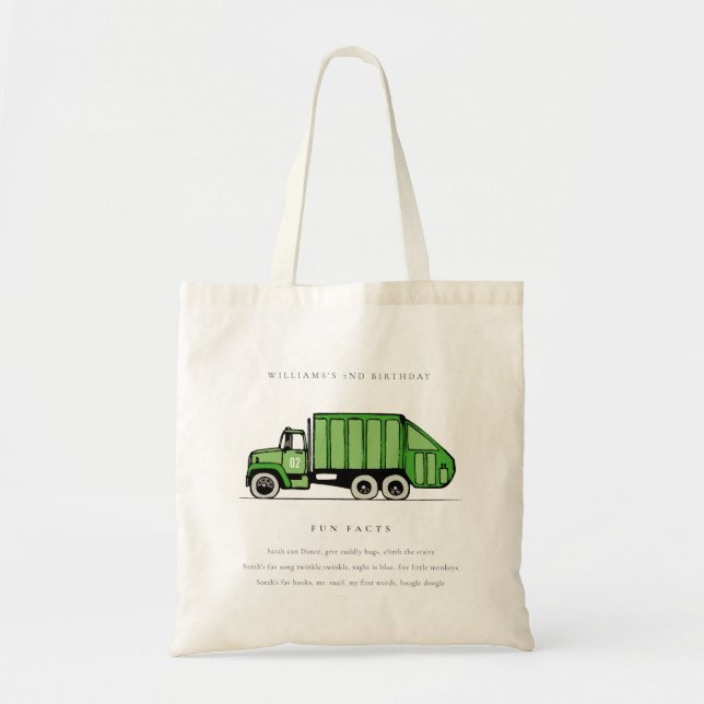 Tote Bag Cute Green Garbage Truck Kids Fun Facts Anniversai (Devant)