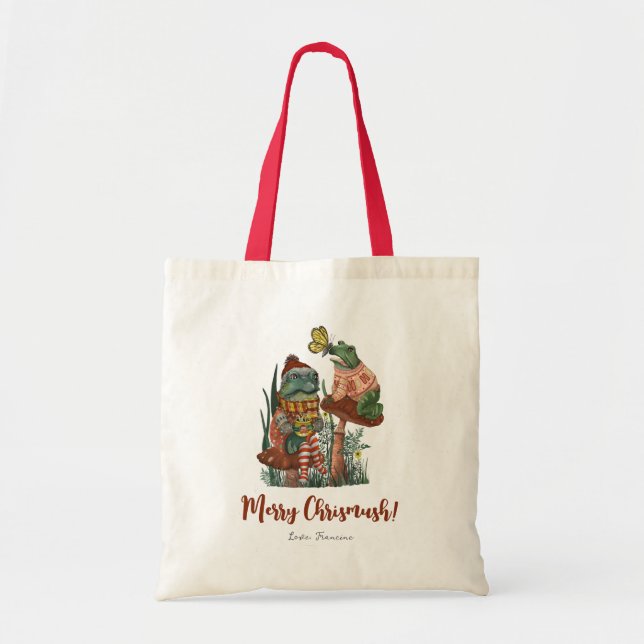 Tote Bag Cute grenouille et crapaud Joyeux champignons Noël (Devant)