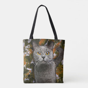 Tote Bag Cute Grey British Shorthair Cat Portrait Peinture
