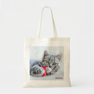 Tote Bag Cute Grey Tabby Chat Noël Casquette Noël Noël Noël