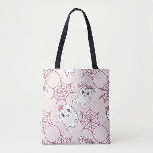 Tote Bag Cute Halloween Ghost & Spiderweb Motif (2)