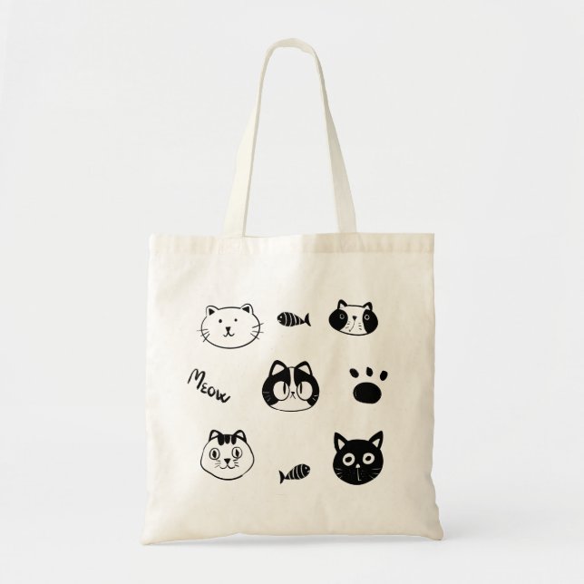 Tote Bag Cute Hand-drawn Cat Faces Doodle  (Devant)