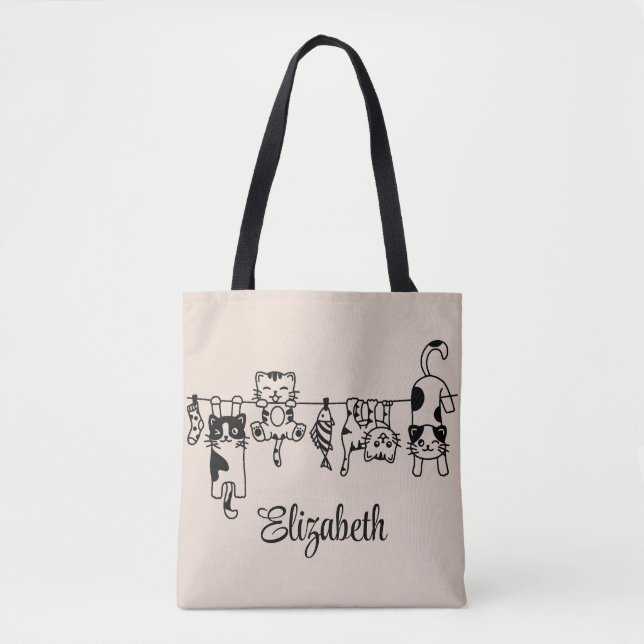 Tote Bag Cute Hanging Kittens Nom personnalisé (Devant)