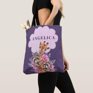 Tote Bag Cute Jungle Safari Floral Giraffe Enfants