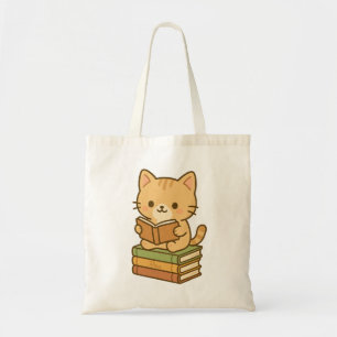 Tote Bag Cute Kawaii Chat Lire un livre Stash