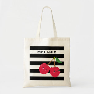 Tote Bag Cute Kawaii Cherry Striated Personnalisé
