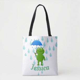Tote Bag Cute Kawaii Grenouille et pluie