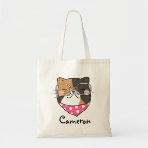 Tote Bag Cute Kawaii Kitten Visage de chat avec lunettes d'
