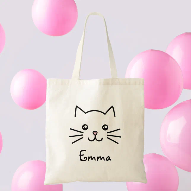 Tote Bag Cute Kawaii Kitten Visage de chat avec nez de coeu