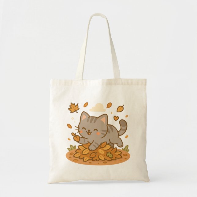 Tote Bag Cute Kawaii Naughty Kitty Chat Automne (Devant)