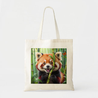 Tote Bag Cute Kawaii style Panda rouge avec un grand sourir