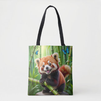 Tote Bag Cute Kawaii style Panda rouge dans une forêt de Ba